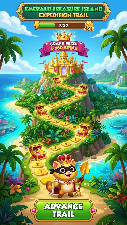 V100 055 Bonus 25D Emerald Treasure Island Expedition Trail 9X16